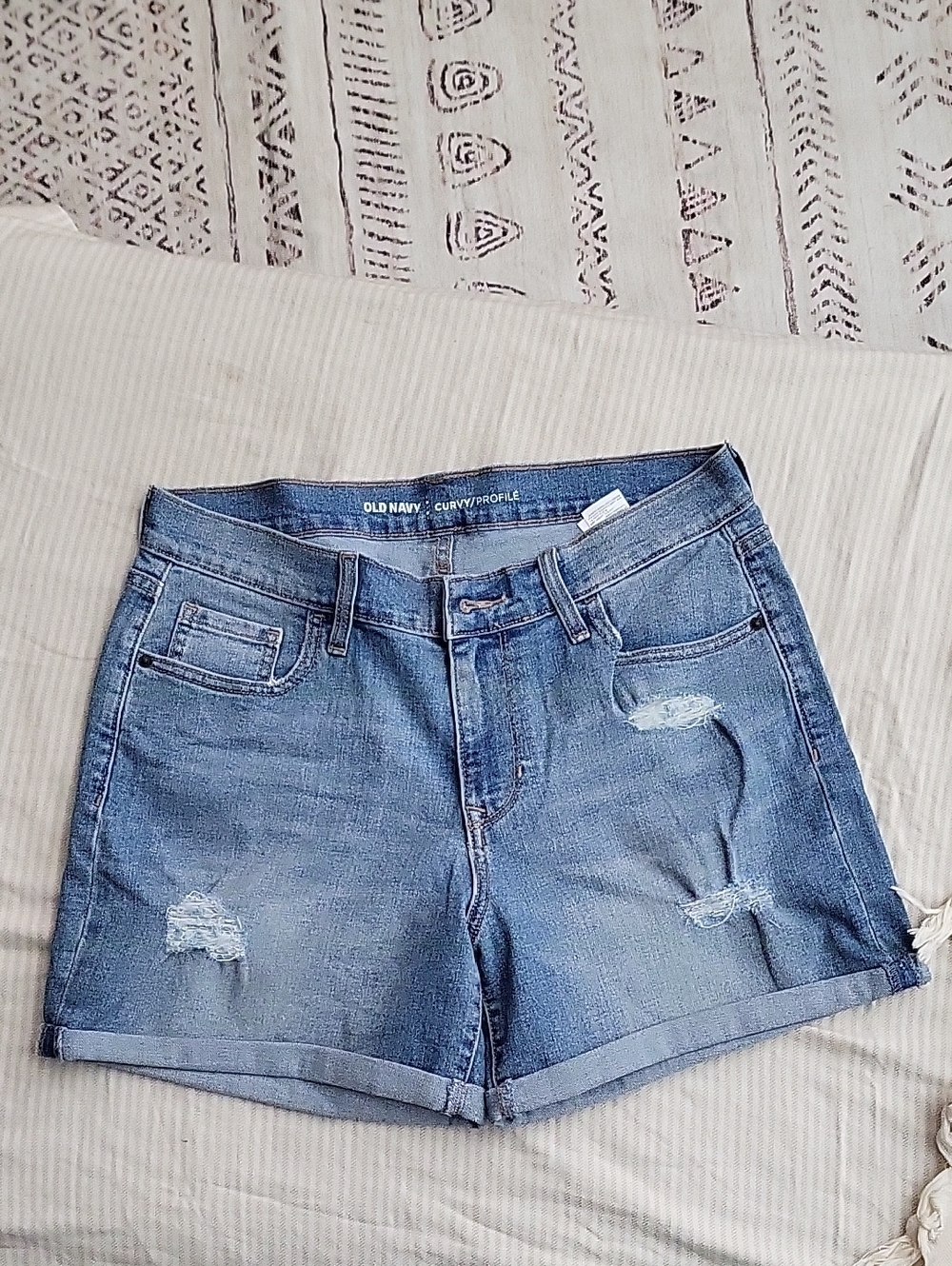 Old Navy Blue Distressed Curvy Profile Denim Shorts